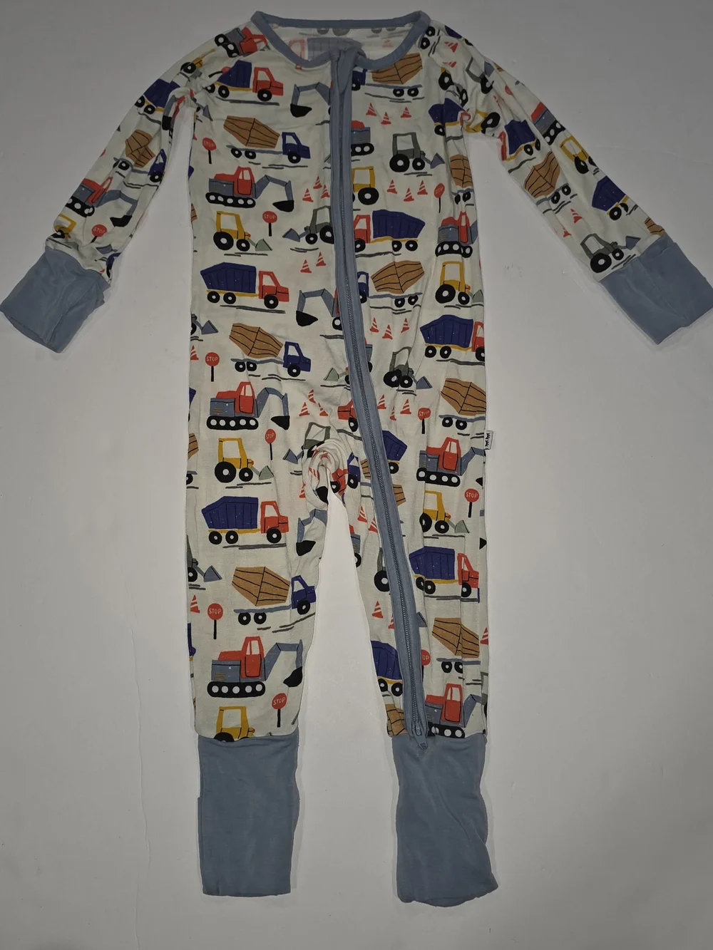 Little Sleepies Construction Truck Print One-Piece Footie with Blue Trim 6-12 Mo
